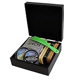Charles Birch Schuhputz-Pflegeset Box, Schuh- und Lederpflege, 8-teilig inkl. 2 x Schuhcreme, 2 x Tücher, 1 x Schuhheber, 1 x solide schwarze Scharnierbox