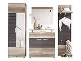 trendteam smart living Garderobe Garderobenkombination 4-teiliges Komplett Set Polo, 230 x 191 x 37 cm in Eiche Monument Dekor, Absetzung Touchwood Dunkelbraun mit viel S