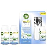 Air Wick Freshmatic Max – Vorteilspack mit Gerät und 3 Nachfüllern – Batteriebetrieben – Duft: Cotton und Weißer Flieder – 3 x 250 ml Nachfüller + Gerät in Weiß