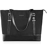 KROSER Laptop Damen Handtasche Schwarz Handtaschen Elegant Taschen Frauen Handtaschen 15,6 Zoll Große Leichte Nylon Stilvolle Handtasche mit USB-Ladeanschluss für Business/Schule/Reisen-MEHRWEG