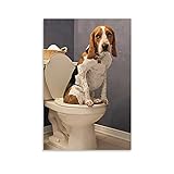 SHUIU Lustiges Toiletten-Poster mit Hund auf der Toilette, Kunstdruck auf Leinwand, modernes Design, 30 x 45