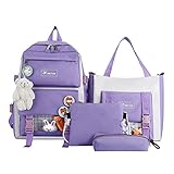 ANTKING Frauen Rucksack,4pcs Composite-taschen Transparent Patchwork Kontrastfarbe Rucksack Schulter Umhängetaschen Preppy Style Studenten Schulreise Große Kapazität Handtaschen Bleistiftb