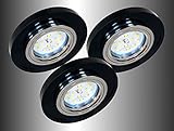 Trango 6736R-03GUSDAK 3er Set *BLACK CRYSTAL* Deckenstrahler in Rund aus Schwarzglas inkl. 3x 3-Stufen dimmbar GU10 LED Leuchtmittel 3000K warmweiß, Einbauleuchte, Einbaustrahler, Deck