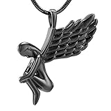 TNBKDSE Engel mit fliegenden Flügeln Feuerbestattung Memorial Schmuck Edelstahl Andenken Anhänger Halskette für Begräbnisgeschenk