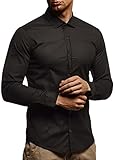 Leif Nelson Herren weißes Hemd Slim Fit Langarm Schwarzes Männer Stretch Kurzarmhemd Freizeithemd Jungen Langarmshirt Langarmhemd Business Hochzeit Freizeit Kurzarm LN3430 Schwarz S