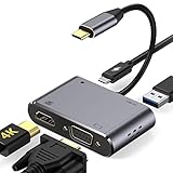 HOTUCG USB C Hub VGA HDMI, USB C Adapter mit 4K HDMI, 1080P VGA, USB A 3.0, USB-C 100W PD, USB-C VGA HDMI Hub Adapter für MacBook/Windows Laptops und mehr OTG-Funktion Type-C Geräte, Spaceg