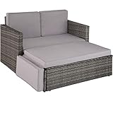 TecTake 800884 Poly Rattan Lounge Set, 2-Sitzer Sofa mit Rückenlehne, großer Hocker mit klappbarer Stütze, inkl. Dicke Auflagen, Gartenmöbel Set für Garten & Terrasse (Grau | Nr. 403884)