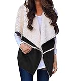 KUIGYI Frauen Plüschmantel Damen Weste Sweatshirt Fashion Solide Ärmellose Jacke Herbst Winter Lose Revers Rundhals Pullover Mantel Freizeit zu Hause S