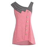 LOPILY Tank Tops Weste Bluse Damen Sommer Schaltflächen Hemd T Shirt Bluse Unregelmäßiger V-Ausschnitt Knopfleiste Bluse Casual Übergröße Bluse Tops mit Knopf (Rosa,DE-50/CN-5XL)