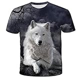 FHKGCD Sommer Neuheit T-Shirts Für Männer Kurzarm T-Shirts Tops Leicht Und Atmungsaktiv Unisexwolf Bedrucktes 3D-T-Shirt Mit Rundhalsausschnitt-B_2XL