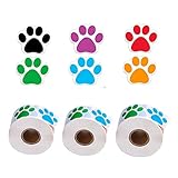 Metdek 3 Rolle 1500 Stück Hunde Pfotenab Druck Aufkleber Bärentatze Etiketten Aufkleber,Scrapbooking-Sticker,Wandtattoo Wandsticker Wandbild für Schulheften Kinderzimmer Auto Dek