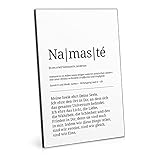 ARTFAVES® Holzbild - Worterklärung / Definition: Namasté | schwarz-weiss Deko Wandbild als Geschenk | Holzschild mit Spruch zum Thema Liebe / Freundschaft / Sp