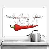 Spritzschutz Küche Wand Dekoration Küchenrückwand Chili Gemüse mit Edelstahl Klemmbefestigung Wall-Art - 60x40