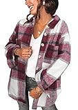 Yming Damen Karo Bluse Langarm Button Down Boyfriend Shirt mit Taschen Weinrot L