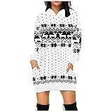 Pianshanzi Damen Weihnachts Hoodie Weihnachten Kleider Festival Langarm Weihnachtskleid Lang Weihnachtspullover Weihnachten Druck Partykleid A-Linie Swing Kleid D