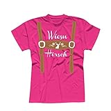 T-Shirt Oktoberfest Wiesn Hirsch Lederhose Kostüm Tracht 13 Farben Herren XS-5XL München Wiesn Festzelt O'zapft Maß Krug Dirndel, Größe:3XL, Farbe:pink - Logo W