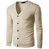KBUY Herren Strickjacke Cardigan Feinstrick mit V-Ausschnitt und Knopfleiste Herren Strickjacke V Ausschnitt Kragenlos Cardigan Gestrickt Hemd Jacke Leicht Übergangsjacke Mehrere Farbe S-3XL