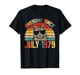 Vintage Retro Awesome Since July 1979 43rd Birthday Cat T-S