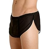 Herren Mesh Shorts mit großen Split Sides Unterwäsche Boxershorts Fishnet Sheer Badehose Color Black Size XL