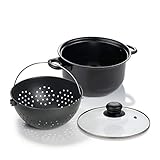 Genius World´s Greatest Pot 3-teilig Kochtopf-Set mit Siebeinsatz 25 cm - Topf drehen, Flüssigkeit abgießen und Speisen bleiben im Sieb - Cooking Pot für Induktion Ceran Elek