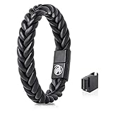 Steinbock7 Männer Lederarmband geflochten Magnetverschluss – Armband aus Leder in Geschenkbox (Schwarz)