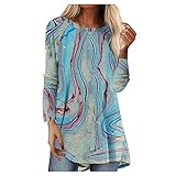 Pullover Women's Tops Long Sleeve Autumn Winter Long Sleeve Shirt Sweatshirt Tie Dye Long Sleeve Tunic Shirt Vintage Batik Pullover(Blue, XXL)