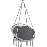 VOUNOT Hängesessel mit Bücherfach & Kissen, Hängeschaukel Hängestuhl für Indoor Outdoor Garten, Ø Sitzfläche 80cm, G