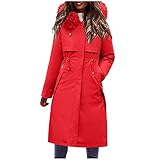 WWricotta Damen Winterjacke Warme Lange Daunenjacke Mit Kapuze PlüSch Tunnelzug GüRtel Fleece-Futter Dicken Gesteppt Gepolstert Puffer Knielang Trenchcoat Frauen Wintermantel Parka Funktionsjack