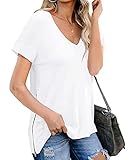 Lantch Damen T-Shirt Sommer Oberteile Kurzarm Basic Tee Shirts Tunika Tops（Z-weiß,XXL）