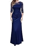 MIUSOL Damen Elegant Abendkleid Rundhals Dunkelblaue Spitzen Brautjungfer Cocktailkleid Vintage Cocktailkleid Langes Kleid Dunkelblau XXL