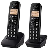 Panasonic KX-TGB612EB DECT Schnurloses Telefon mit großer Taste, mit störender Anrufsperre (Doppelhörerpack), Schw