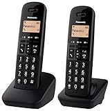 Panasonic KX-TGB612EB DECT Schnurloses Telefon mit großer Taste, mit störender Anrufsperre (Doppelhörerpack), Schw