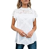 LAEMILIA Damen T-Shirt Elegant mit Rückausschnitt Spitze Kreuz Kurzarm Oberteil Sommer B