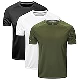 ZENGVEE 3er Pack Herren Laufhemden Feuchtigkeit Transportierende Kurzarm-Oberteile Workout Jogging Fitness Shirts(520-Black White Green-M)