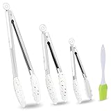 KINGHON Zange Küche Set 3, 7', 9” und 12' Premium-Edelstahl-Küchenzange mit Antihaft- und hitzebeständigem Griff, zum Kochen, Servieren, Grillen, mit Einer Bürste (Weiss)