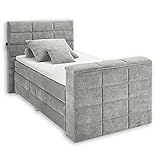 DENVER 6 Boxspringbett 120x200 mit Bettkasten, Schlamm - Bequemes Doppelbett mit 7-Zonen Federkern Matratze und Topper - 134 x 123 x 240 cm (B/H/T)