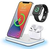 Wireless Charger, FDGAO 15W QI Schnell Induktive ladestation 3 in 1 Kabelloses Ladegerät für Apple Watch Serie 6/SE/5/4/3;AirPods Pro/2/1; iPhone 13/13 Pro/12/12 Pro/11/XS/X/8 Plus(Kein Netzteil)