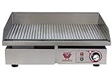 Beeketal 'BGP-c' Profi Gastro Gusseisen Grillplatte elektrisch mit 55 x 35 cm Grillfläche (geriffelt), stufenlos 50-300 °C (3000 Watt), Elektrogrill mit Spritzschutz und Fett Auffangb