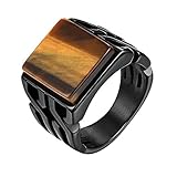 JewelryWe Schmuck Herren-Ring Retro Tiger-Auge Edelstahl Ring Band Siegelring Bandring Schwarz Größe 62