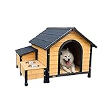TMY Hundehütte, großes Hundehaus für den Außenbereich, Hundehütte mit Veranda, Holz, Haustierhütte für Garten, drinnen und draußen, einfache Reinigung, großer Haustierunterstand (Farbe: A)