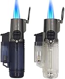 LONDAFISH Outdoor Jet Fackelfeuerzeug Winddichter Turbo Triple Flame Gas Butan Sichtbares Fenster Nachfüllbares Fackelfeuerzeug 2er Pack (ohne Kraftstoff)
