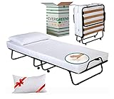EVERGREENWEB – Klappbett mit Memory-Schaum-Matratze, Höhe 12 cm, Einzelbettrahmen aus Holz, 90 x 200 cm, inklusive Kissen – platzsparendes Bett mit R