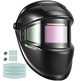 Automatik Schweißhelm, Ginour Solar Schweißmaske mit 4 Sensoren, Optische Klasse: 1/1/1/1, Variable Abdunklung 4/5-9/9-13, mit 6 Stück Ersatzgläser zum Schleifen, Schweißen, S