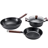 topfset 3PC Haushalts-Eisen-Topf-Kochsuppe-Topf-robuste feine Eisen-Topf-unbeschichtete Antihaft-Kochgeschirr für den Laden Camping-Küche p