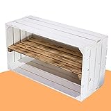 moooble Breite weiße Obstkiste mit geflammtem Mittelbrett 68cm x 40cm x 31cm Holzregale quer mit Zwischenbrett Weinkiste Natur Vintage-Style Gartenmöbel Fach flamb