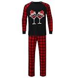 WANGTIANXUE Weihnachten Schlafanzug Familie Weihnachtspyjama Familie PJs für Damen Herren Baby Mädchen Jungen Rotweinglas Christmas Muster Fun-Nachtwäsche Pyjama Plaidhose Hausanzug S