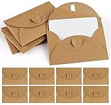 Mocraft 100 Kraftpapier Umschläge mit 100 Blanko Papier Karten, Mini Briefumschläge mit Herz Verschluss für Geschenkkarten DIY G