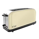 Russell Hobbs Toaster Langschlitz Colours+ creme, extra breite 1 Langschlitzkammer, inkl. Brötchenaufsatz, 6 einstellbare Bräunungsstufen + Auftaufunktion, 1000W, 21395-56