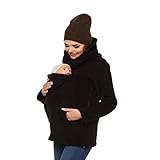 MissChild Damen Babytrage 3 in 1 Baby Carrier Umstandsjacke Hoodies Neugeborene Känguru Jacken Hoodie Freizeitjacke Sweatshirt Mommy Kangaroo Mantel Schwarz Label M (Büste 90-93cm)