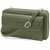 HNOOM Handy Umhängetasche Damen Handytasche zum Umhängen Handy Schultertasche Brieftasche Klein Crossbody Tasche Handy Geldbeutel Handytasche Geldbörse mit Kartenfächer, Schultergurt (Grün)